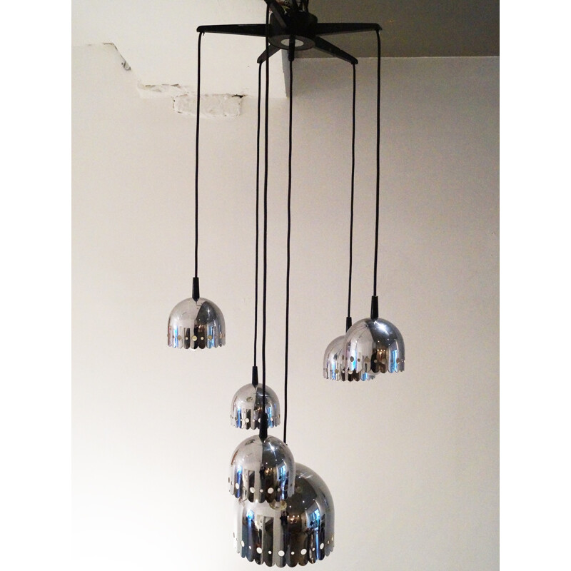 Vintage Five Chrome Globes Hanging Lamp - 1970s