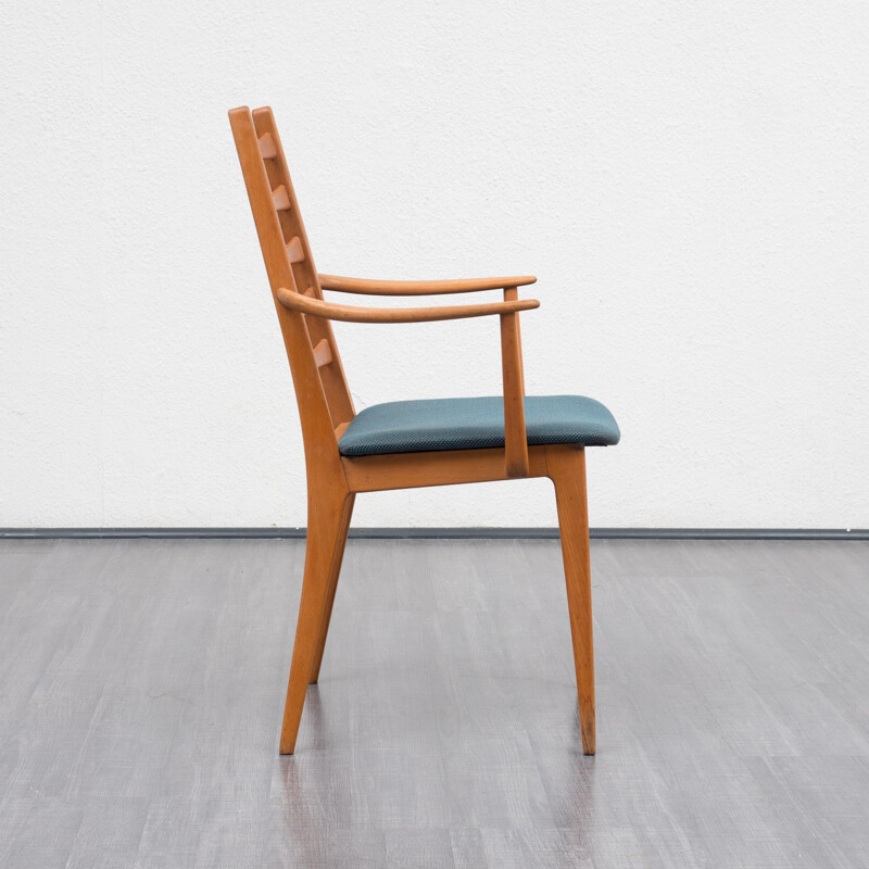 Chair with armrests in beechwood and blue fabric - 1960s