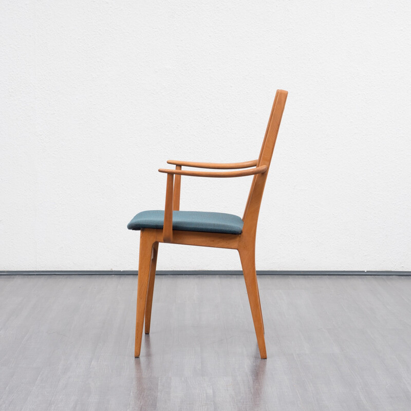 Chair with armrests in beechwood and blue fabric - 1960s