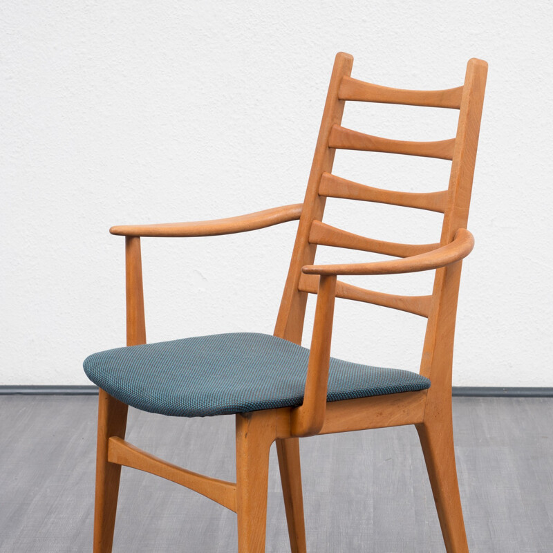 Chair with armrests in beechwood and blue fabric - 1960s