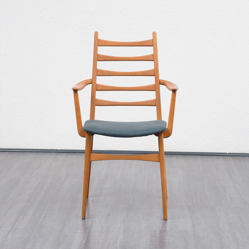 Chair with armrests in beechwood and blue fabric - 1960s