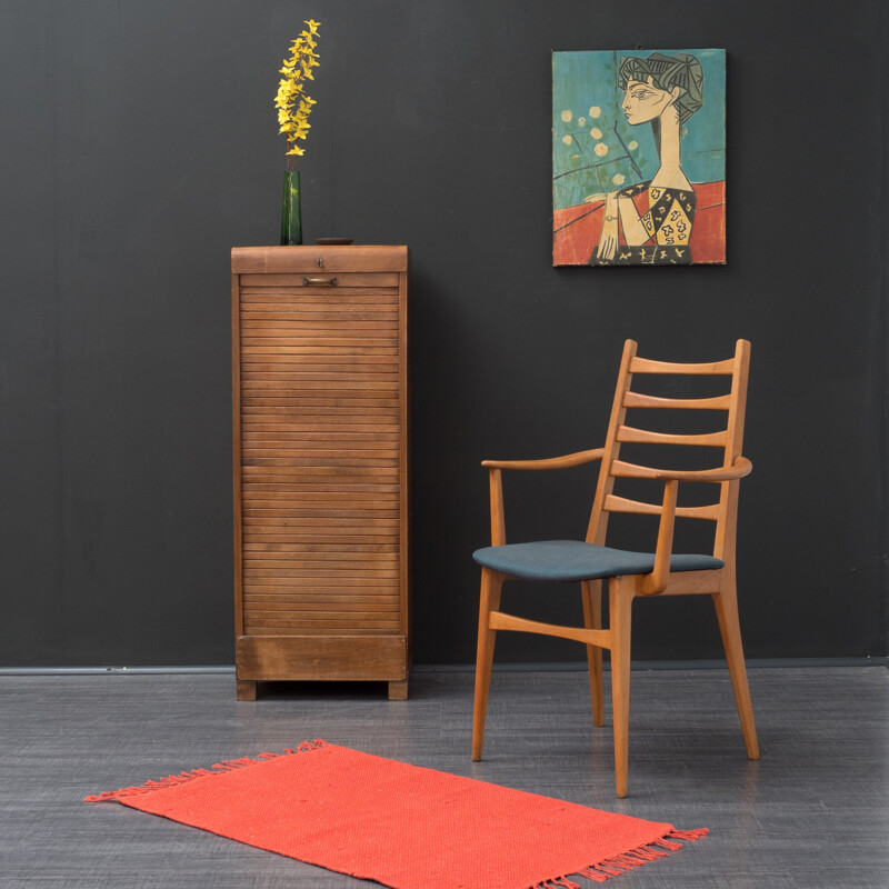 Chair with armrests in beechwood and blue fabric - 1960s