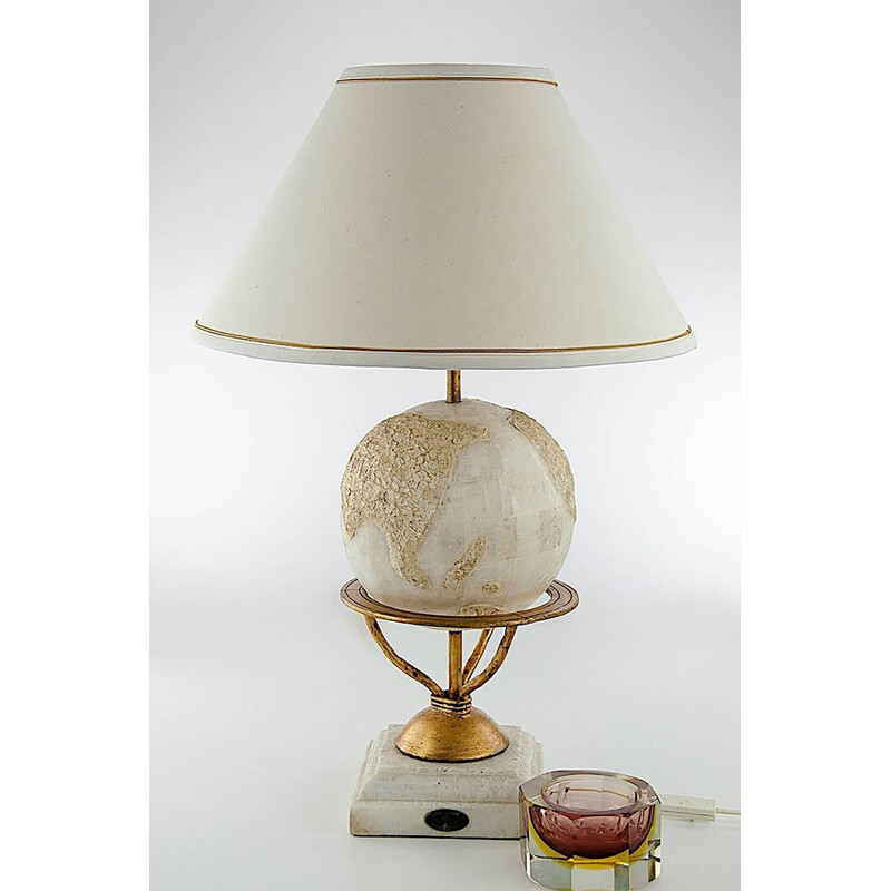 Large Round Nacre Table Lamp by Fournier Décoration - 1960s