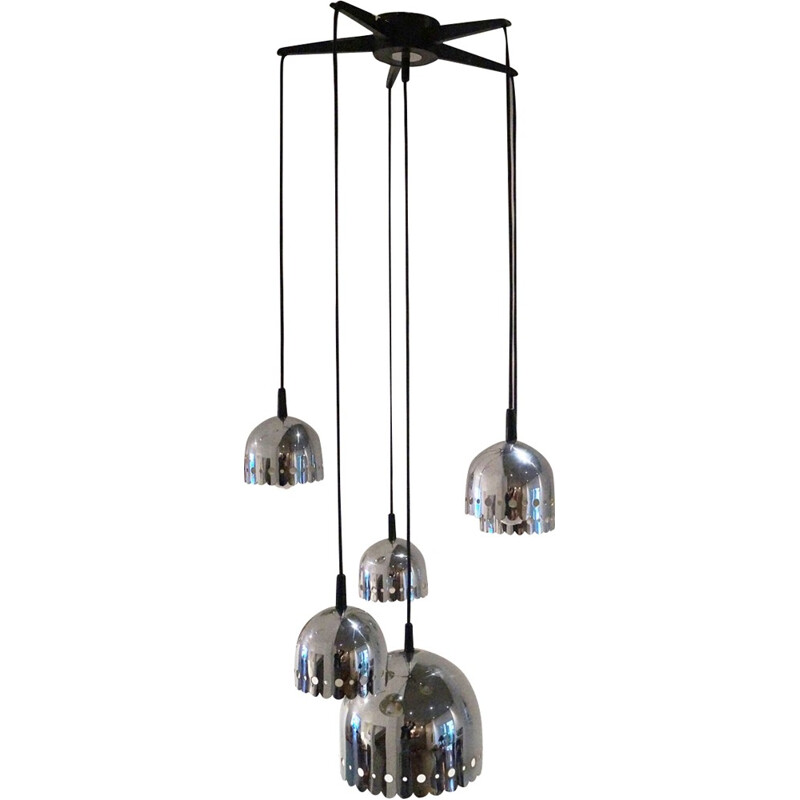 Vintage Five Chrome Globes Hanging Lamp - 1970s