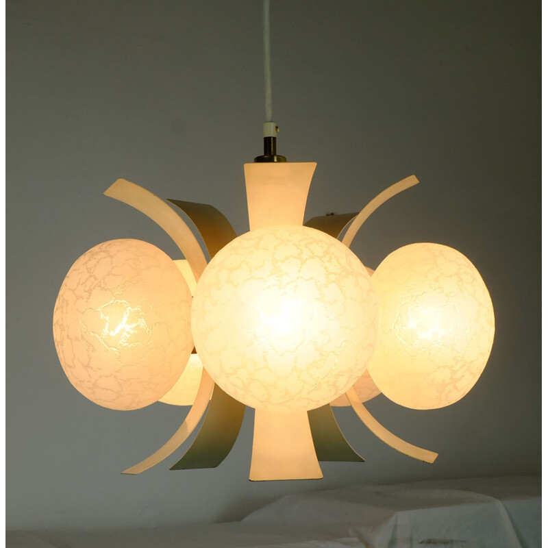 Sputnik orbit chandelier lacquered metal and glass - 1960s