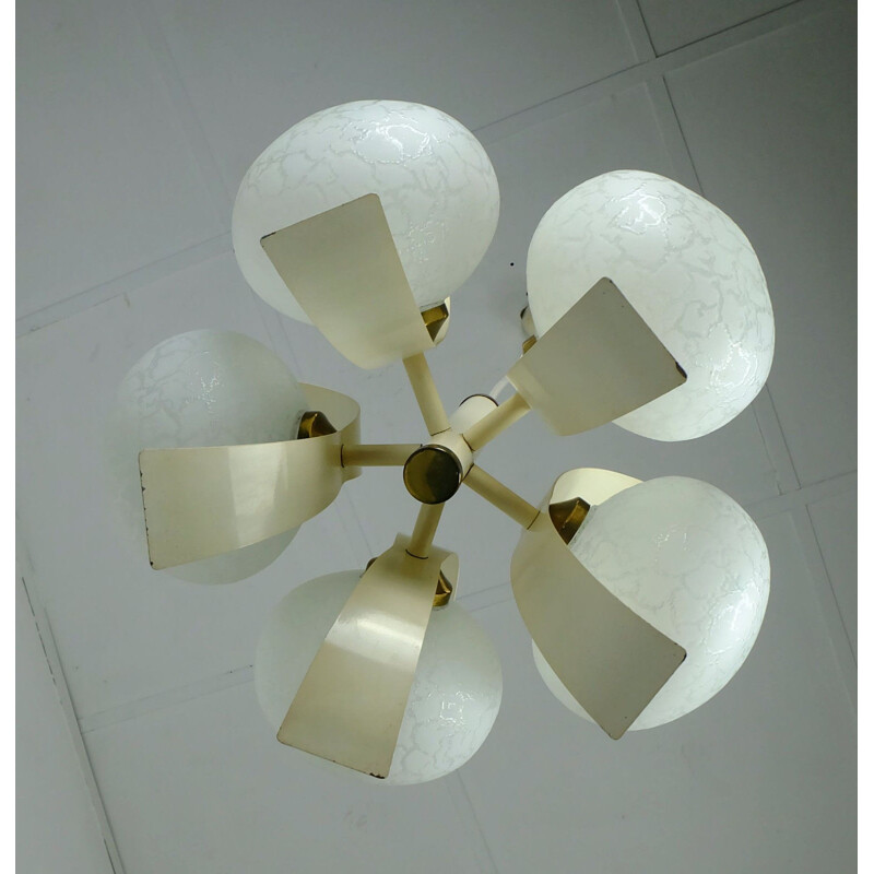 Sputnik orbit chandelier lacquered metal and glass - 1960s