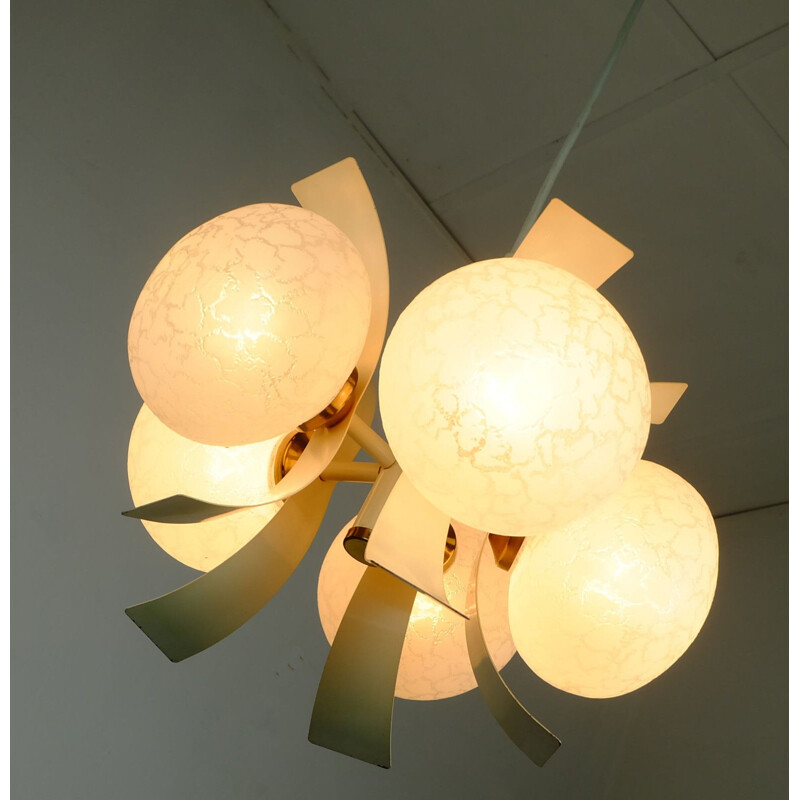 Sputnik orbit chandelier lacquered metal and glass - 1960s