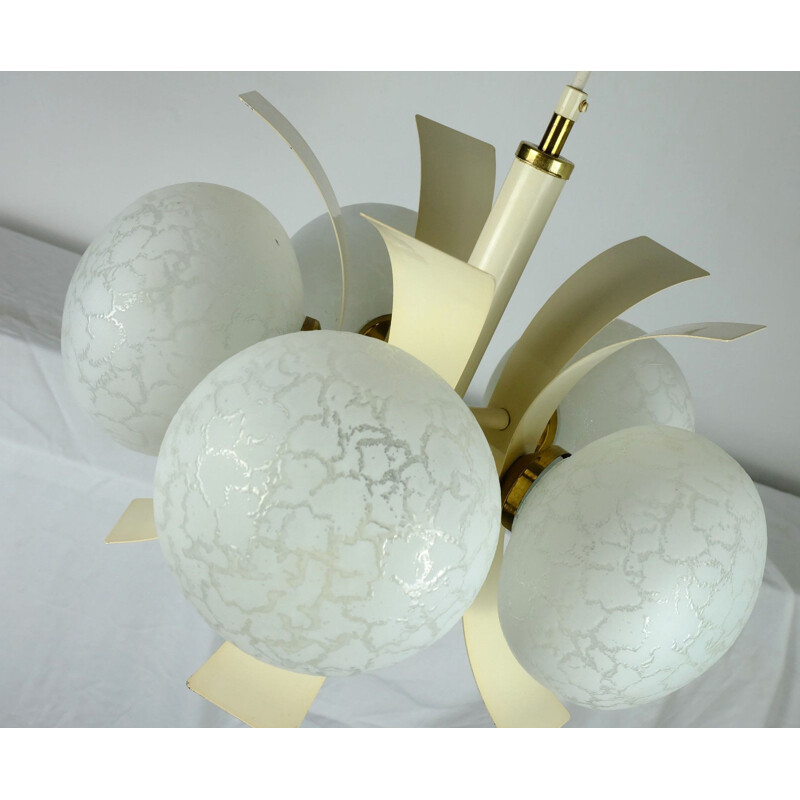 Sputnik orbit chandelier lacquered metal and glass - 1960s