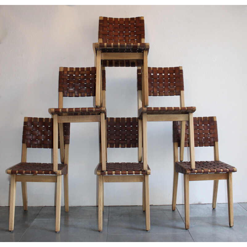Suite de 6 chaises en cuir de Jens Rinsom pour Knoll - 1949