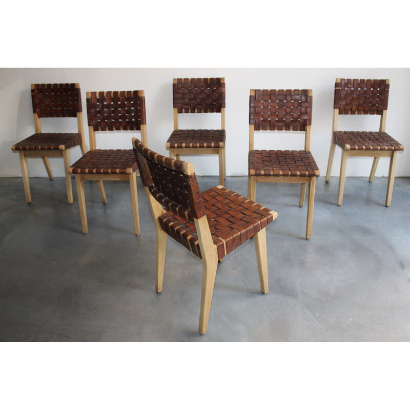 Suite de 6 chaises en cuir de Jens Rinsom pour Knoll - 1949