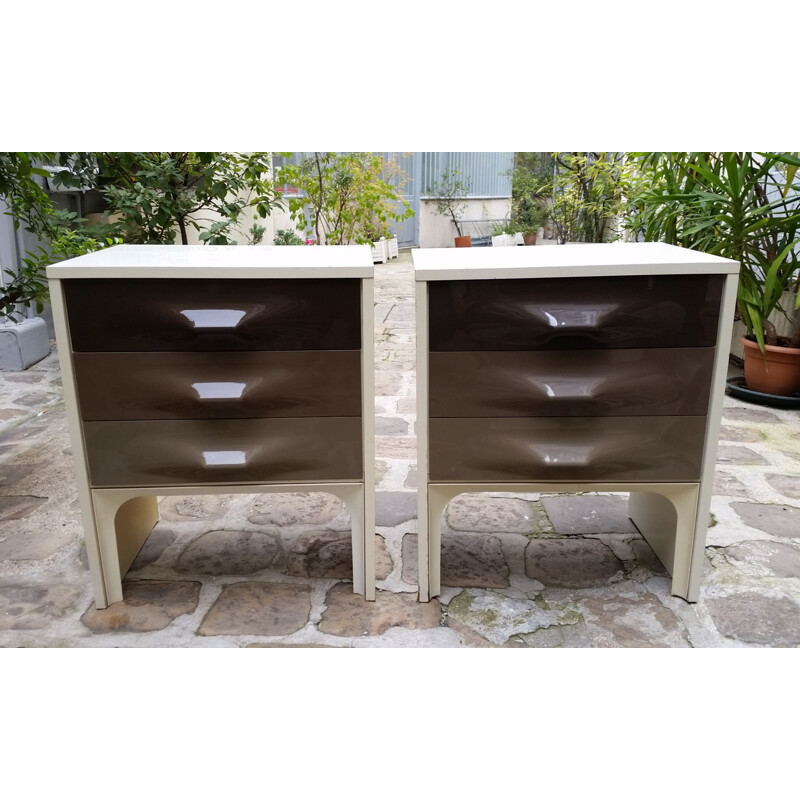2 mid-century Taupe Grey Bedside Tables by Raymond Loewy - 1970