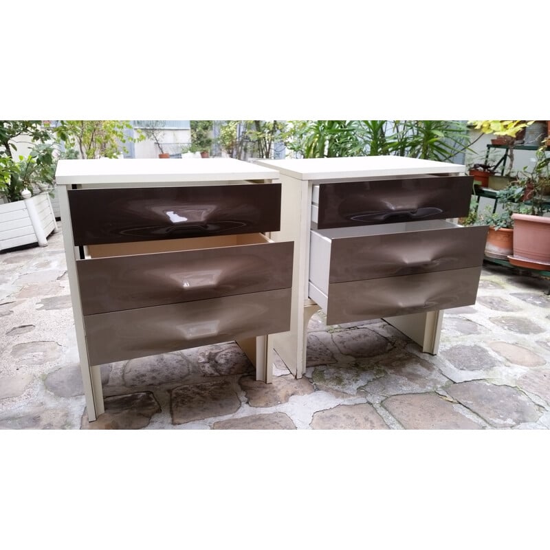 2 mid-century Taupe Grey Bedside Tables by Raymond Loewy - 1970