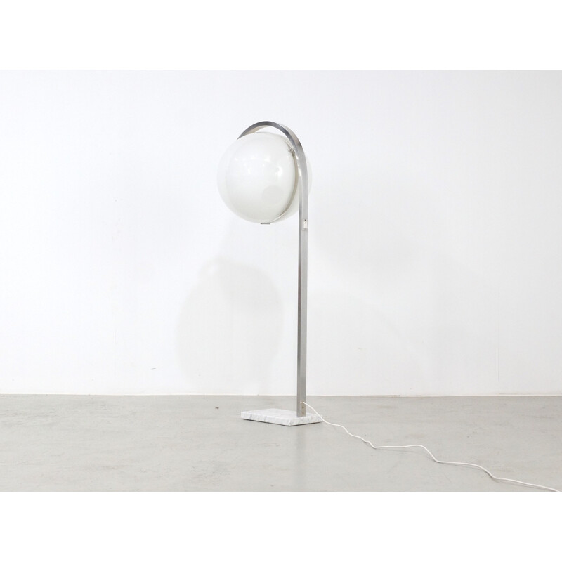 Acrylic Globe Floor Lamp on Carrera Marble Base, Italian - 1960s