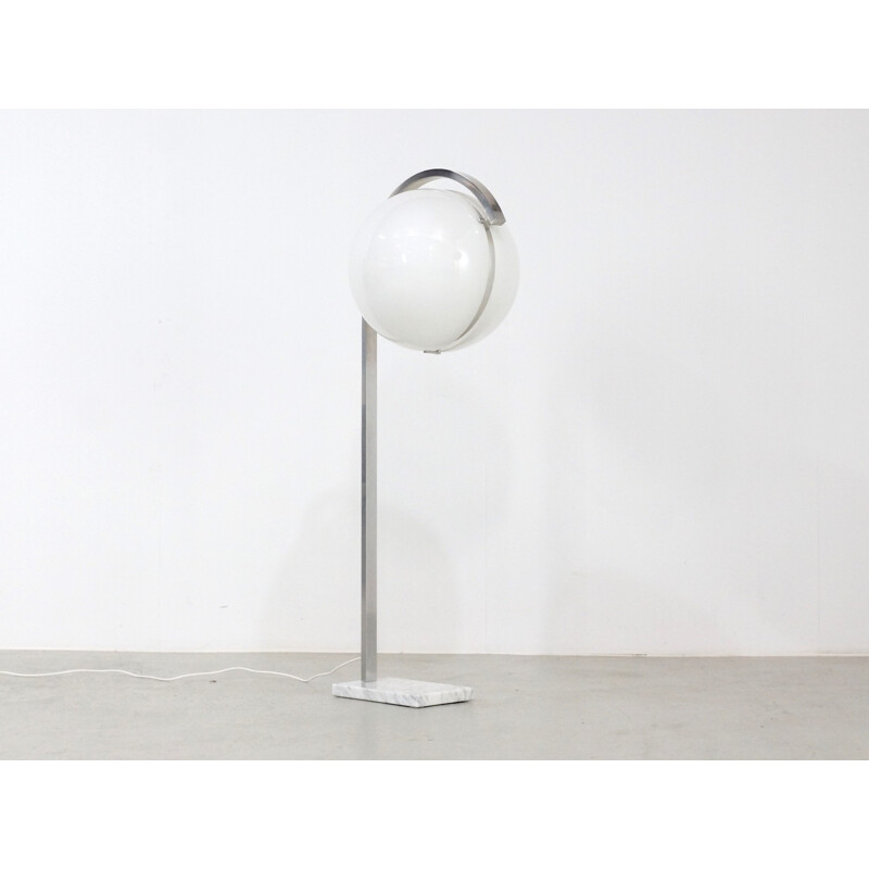 Acrylic Globe Floor Lamp on Carrera Marble Base, Italian - 1960s