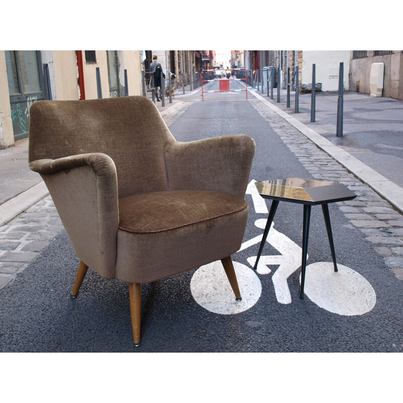 Vintage german velvet armchair - 1950s