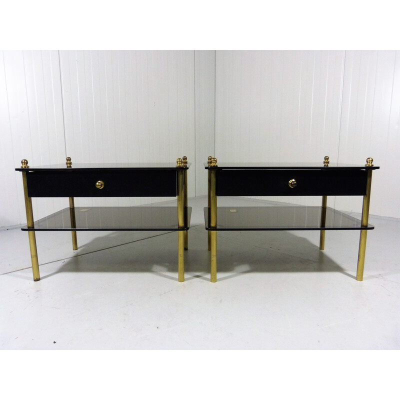 Set of 2 night tables mirror Glass & Brass - 1960s