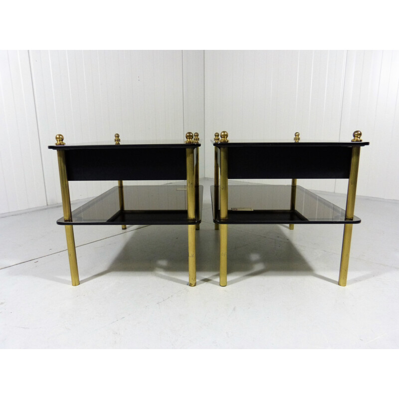 Set of 2 night tables mirror Glass & Brass - 1960s