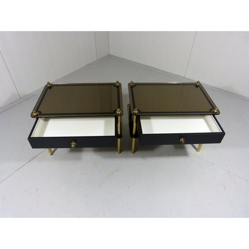 Set of 2 night tables mirror Glass & Brass - 1960s