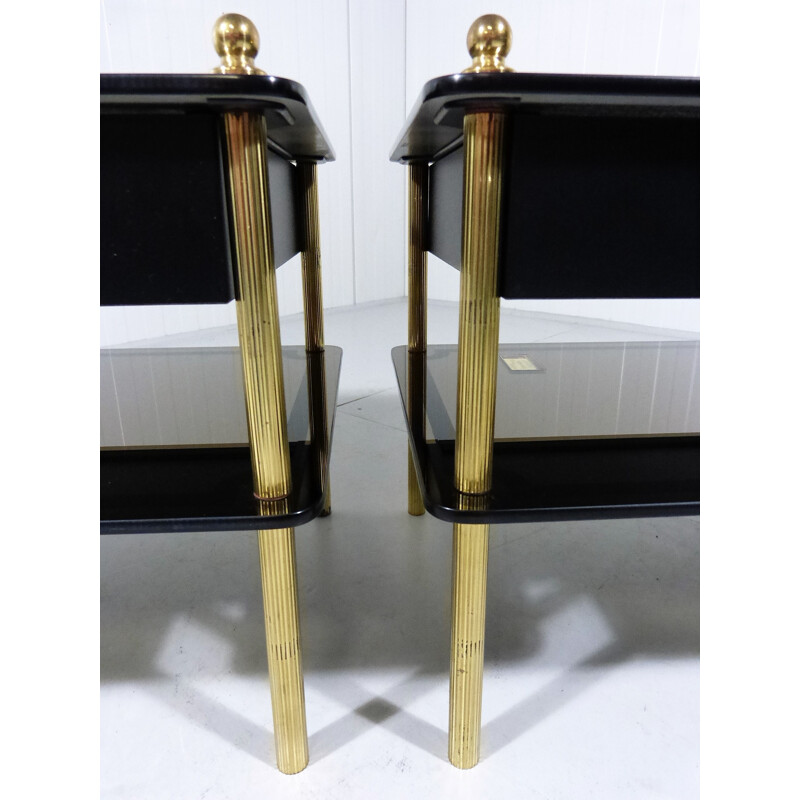 Set of 2 night tables mirror Glass & Brass - 1960s