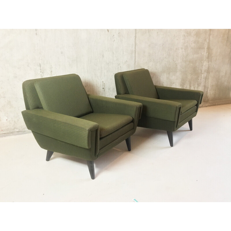 Pair of vintage green armchairs in teak - 1970s