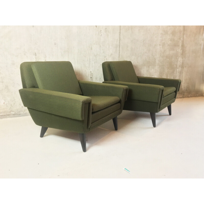 Paire de fauteuils vintage verts en teck - 1970