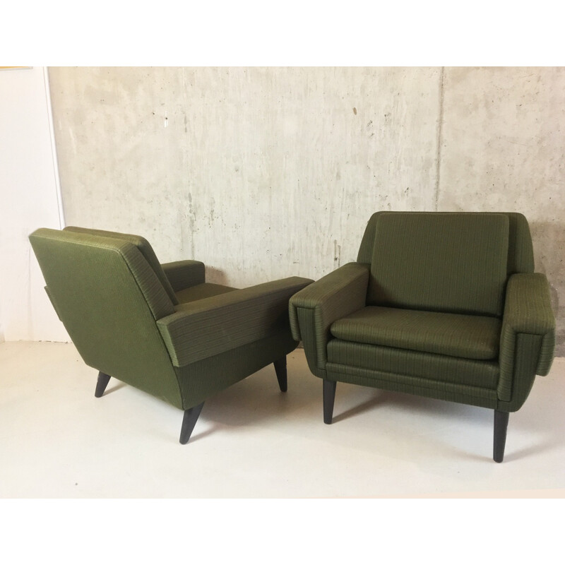 Paire de fauteuils vintage verts en teck - 1970