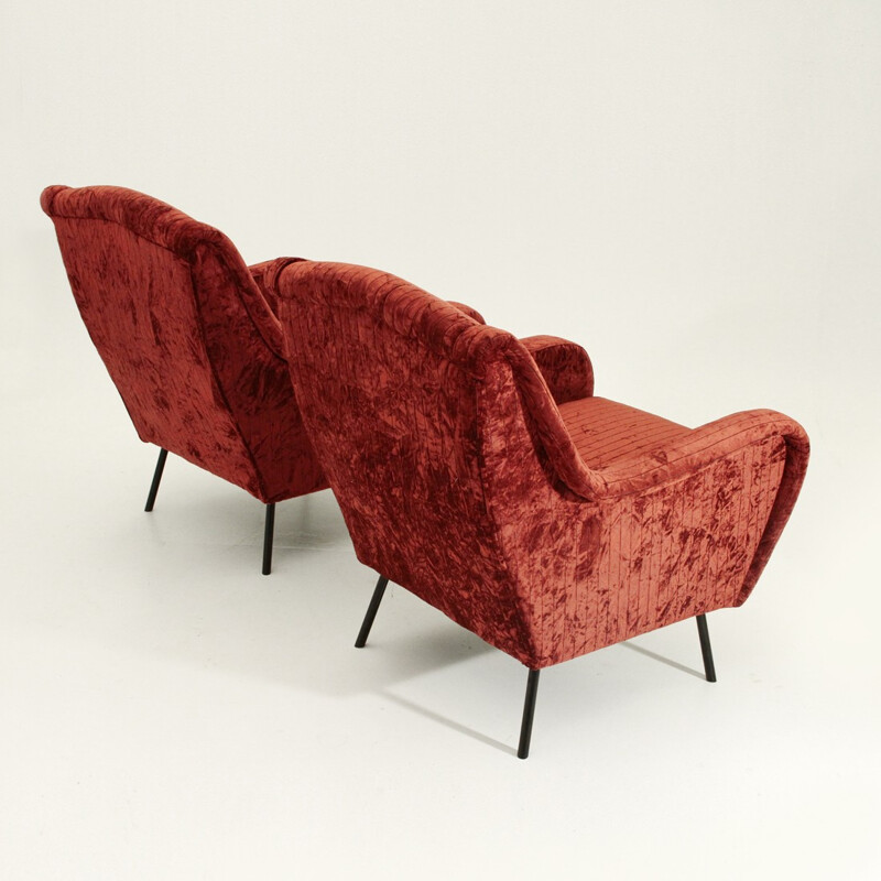 Paire de fauteuils vintage italiens en velours rouge - 1950