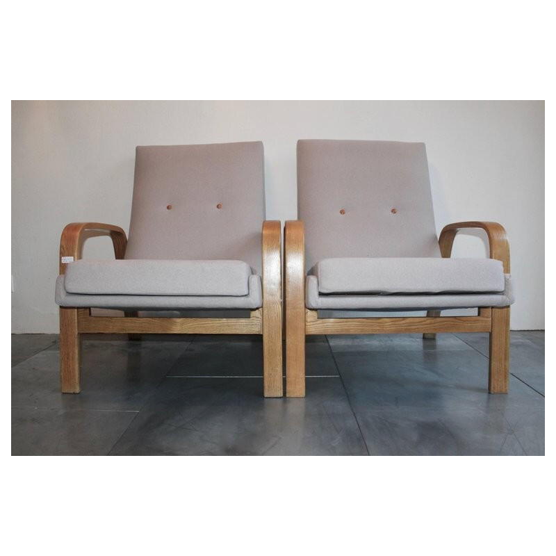 Pair of curved wooden armchairs by ARP - 1950s