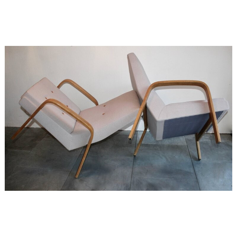 Pair of curved wooden armchairs by ARP - 1950s