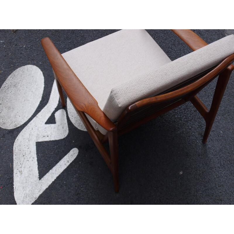 Vintage armchair in teak and beige fabric by Kofod Larsen - 1960s