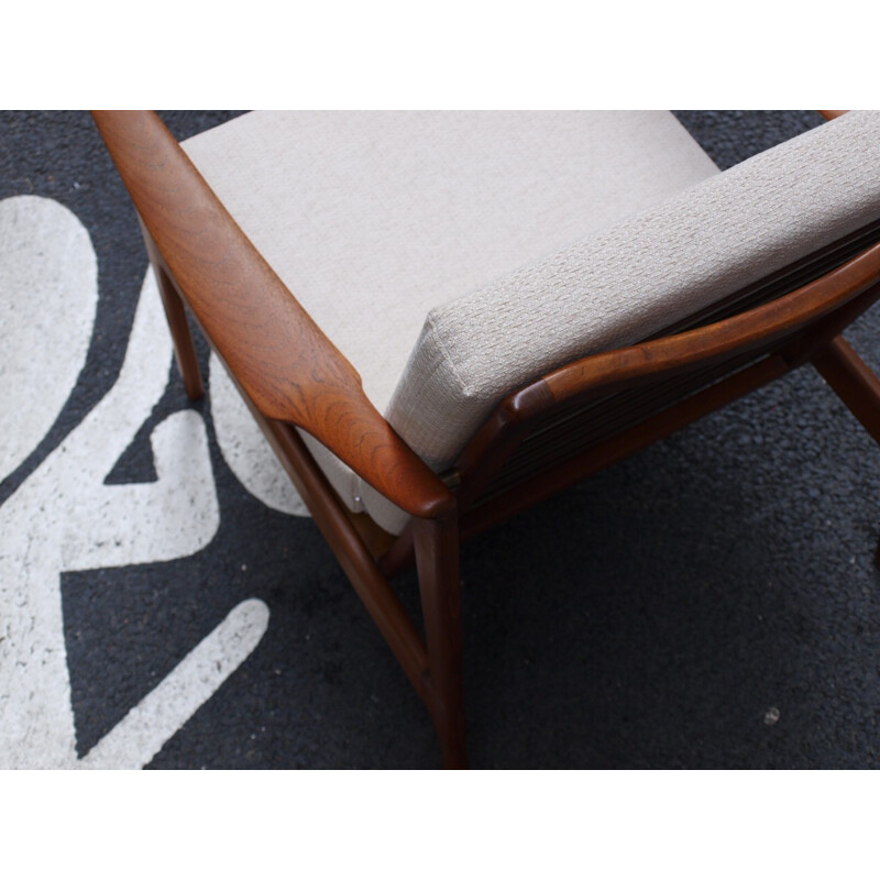 Vintage armchair in teak and beige fabric by Kofod Larsen - 1960s