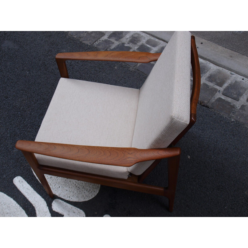 Vintage armchair in teak and beige fabric by Kofod Larsen - 1960s