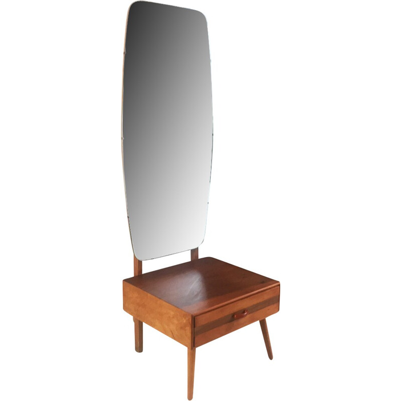 Mid-century full length bedroom mirror with single drawer - 1960s