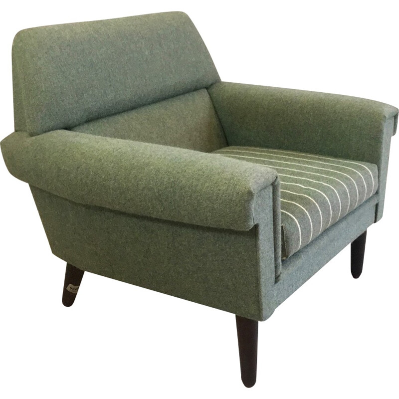Vintage armchair in teak and green wool - 1970s