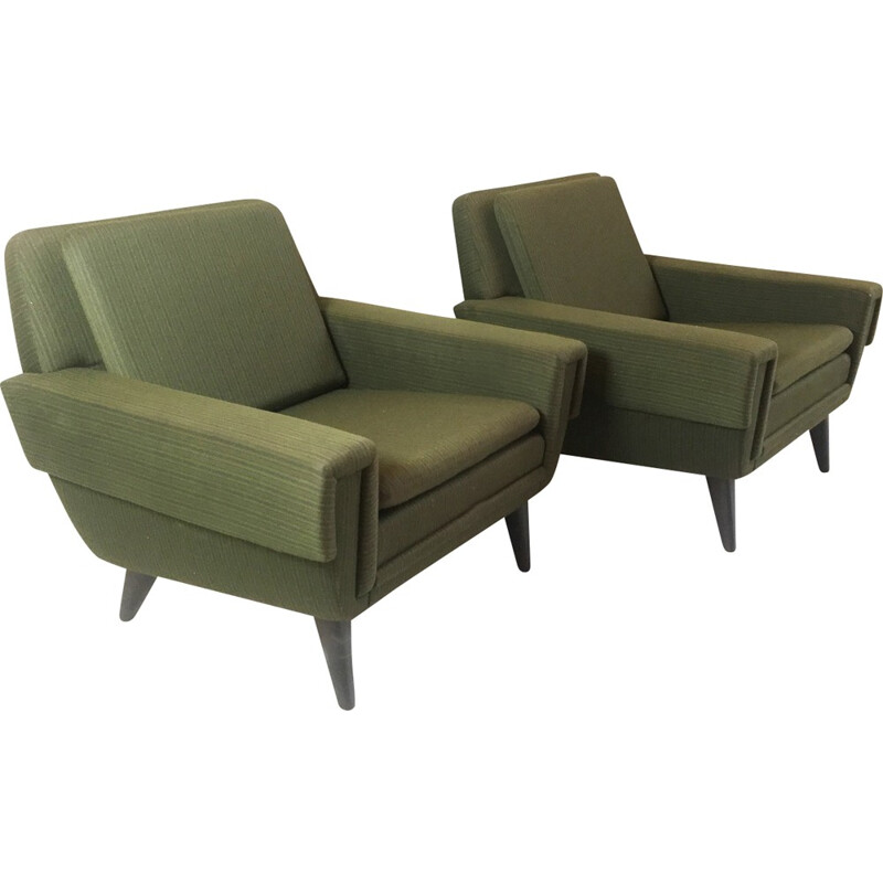 Pair of vintage green armchairs in teak - 1970s