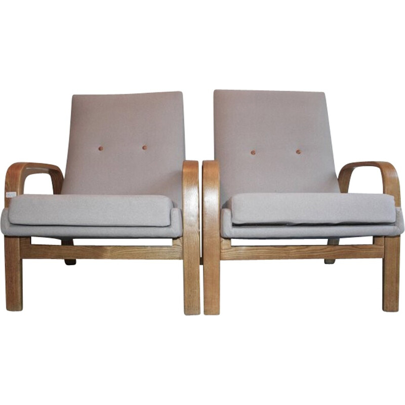 Pair of curved wooden armchairs by ARP - 1950s