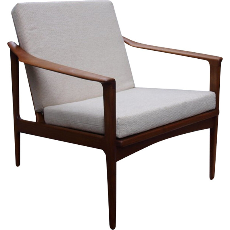 Vintage armchair in teak and beige fabric by Kofod Larsen - 1960s