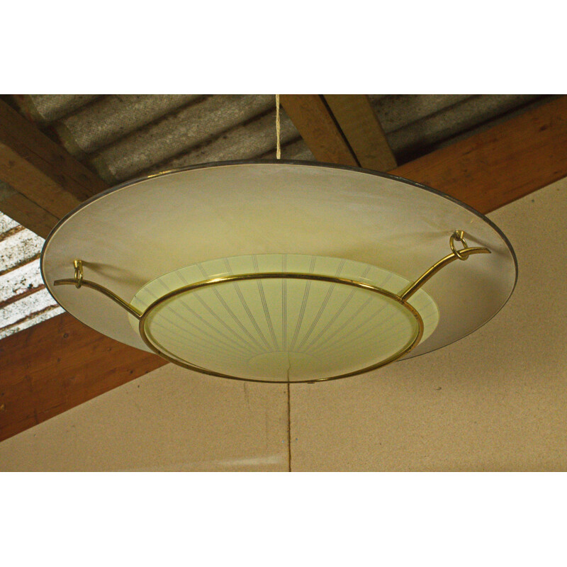 German UFO ceiling light with brass and glass - 1950s