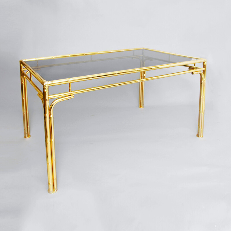 Vintage brass faux bamboo dining table - 1970s