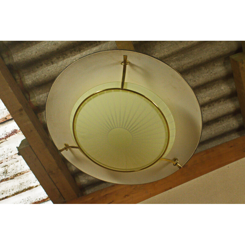 German UFO ceiling light with brass and glass - 1950s