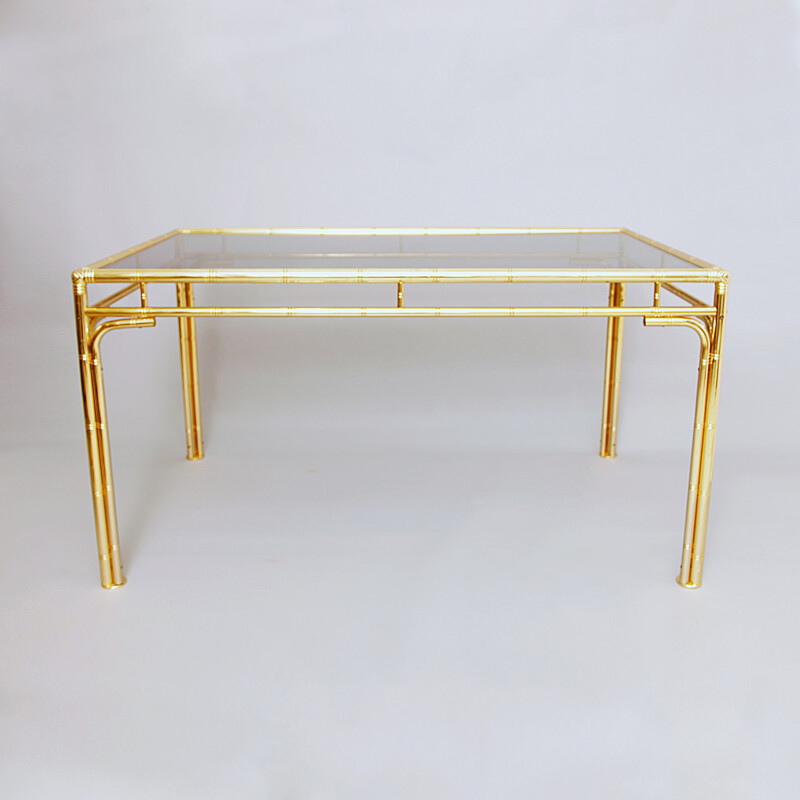 Vintage brass faux bamboo dining table - 1970s