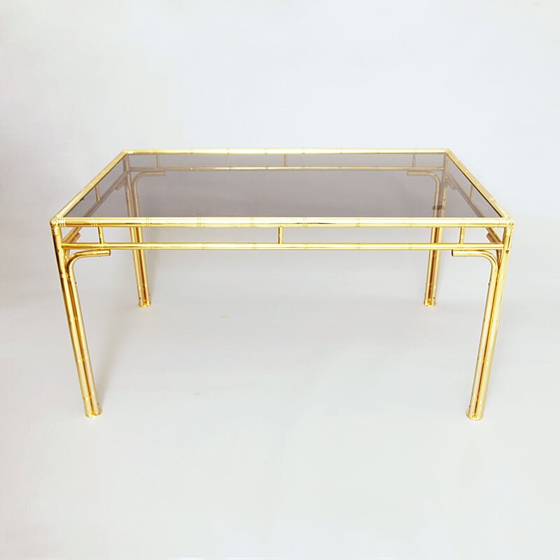 Vintage brass faux bamboo dining table - 1970s