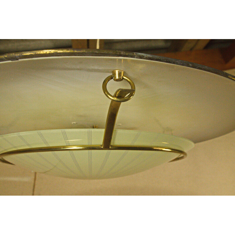 German UFO ceiling light with brass and glass - 1950s