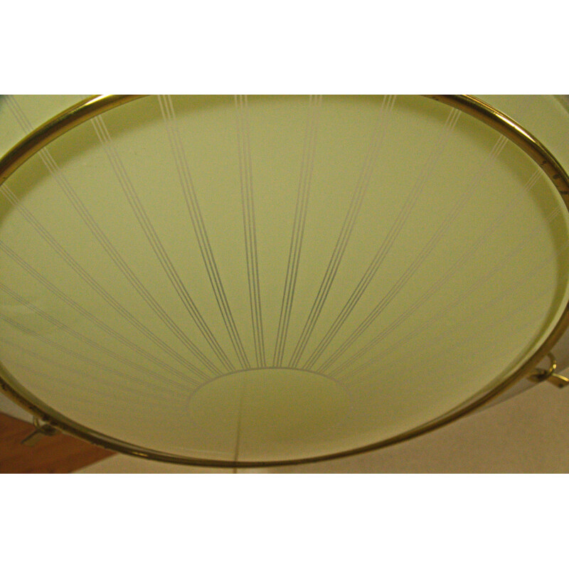 German UFO ceiling light with brass and glass - 1950s