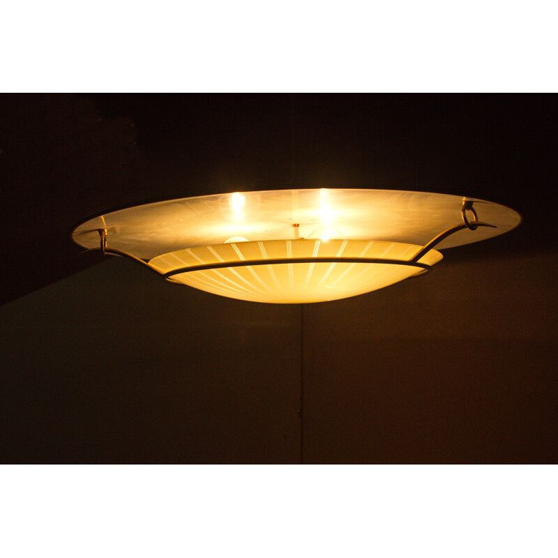 German UFO ceiling light with brass and glass - 1950s