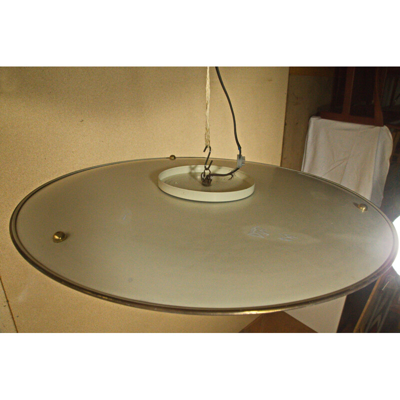 German UFO ceiling light with brass and glass - 1950s