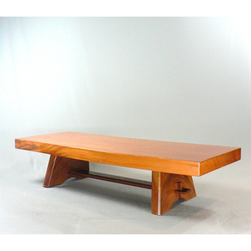 Vintage coffee table in exotic solid wood and varnished - 1950s