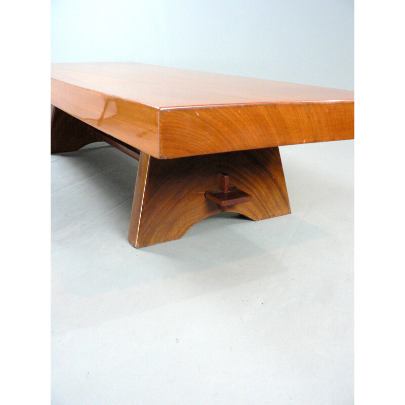 Vintage coffee table in exotic solid wood and varnished - 1950s