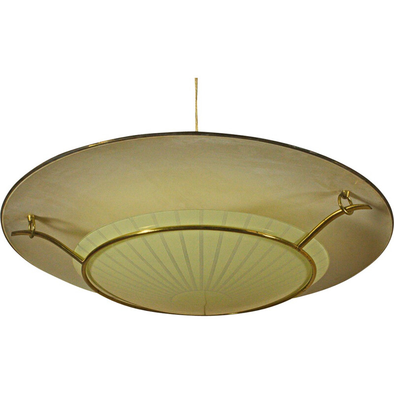 German UFO ceiling light with brass and glass - 1950s