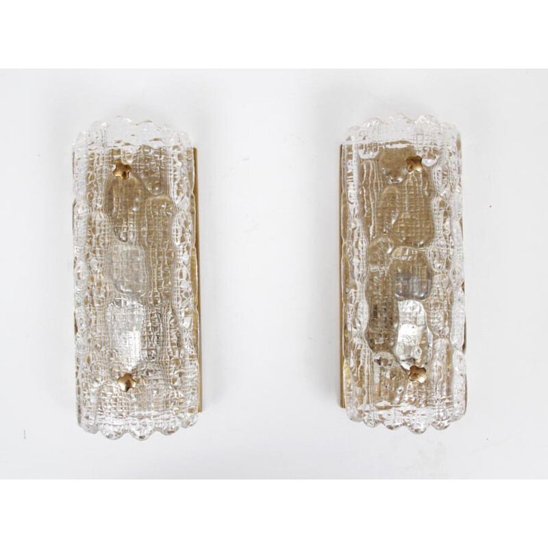 Pair of vintage Scandinavian glass wall lamps - 1960s